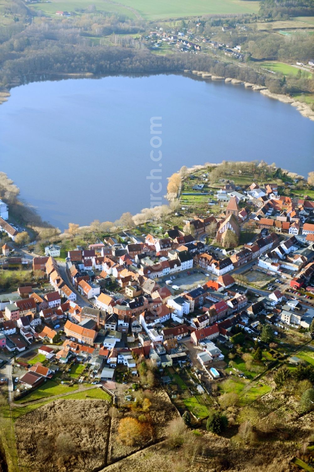 Crivitz from the bird's eye view: Village on the banks of the area on Crivitzer See in Crivitz in the state Mecklenburg - Western Pomerania, Germany