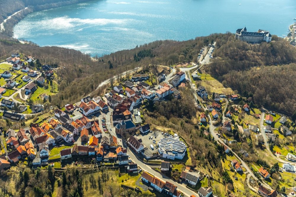 Aerial image Waldeck - Village on the banks of the area of Eder in Waldeck in the state Hesse, Germany