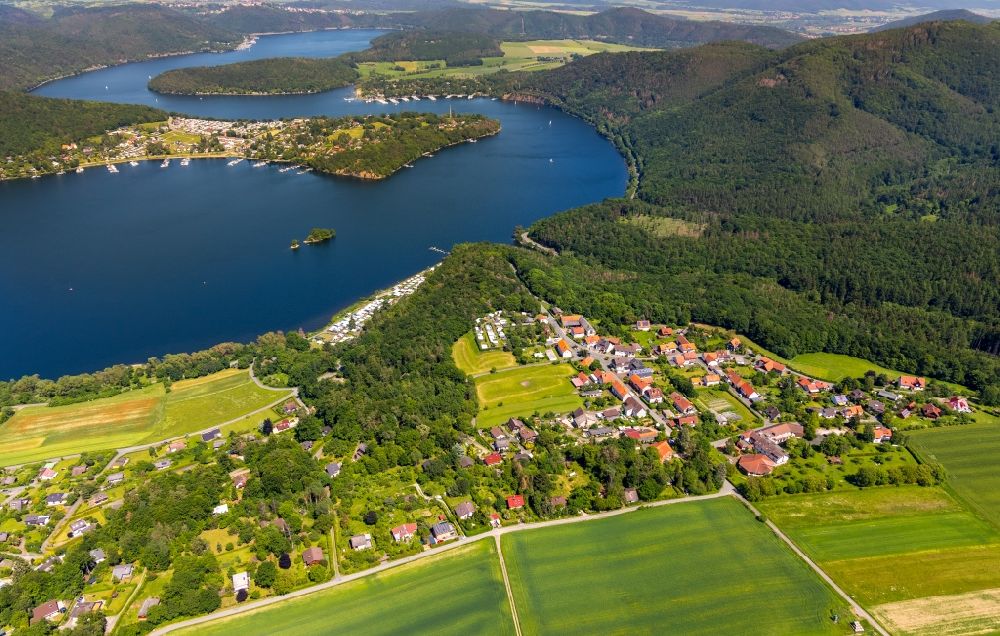 Bringhausen from above - Village on the banks of the area of Edersee in Bringhausen in the state Hesse, Germany