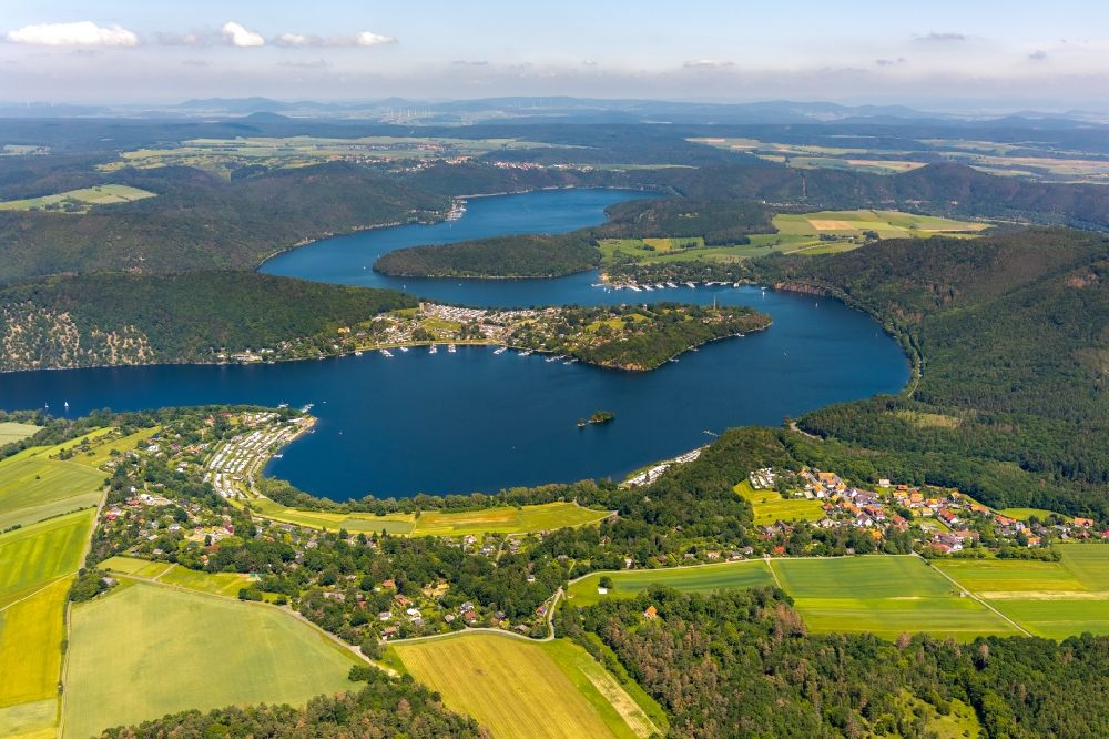Aerial image Bringhausen - Village on the banks of the area of Edersee in Bringhausen in the state Hesse, Germany