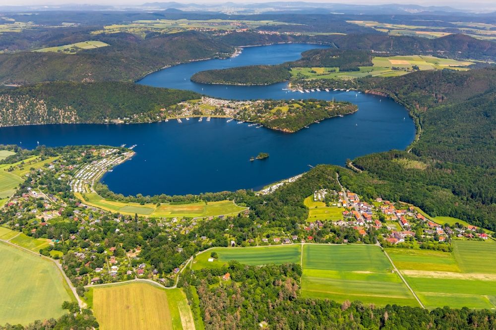 Aerial photograph Bringhausen - Village on the banks of the area of Edersee in Bringhausen in the state Hesse, Germany