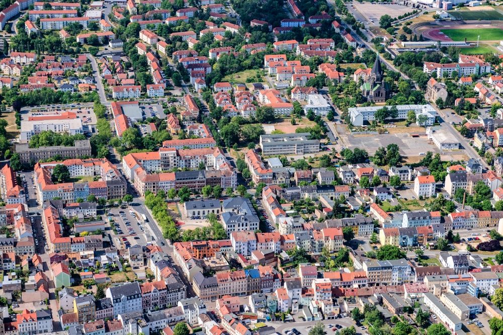 Aerial image Riesa - Village on the banks of the area Elbe - river course in Riesa in the state Saxony, Germany