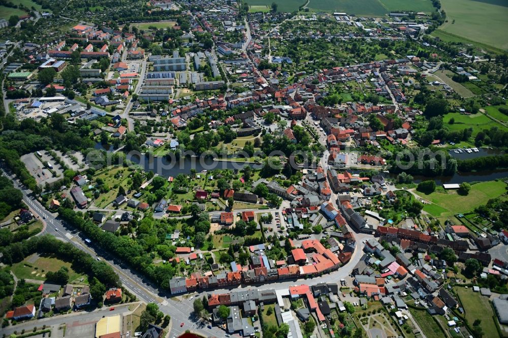 Aerial image Lübz - Village on the banks of the area Elde - river course in Luebz in the state Mecklenburg - Western Pomerania, Germany