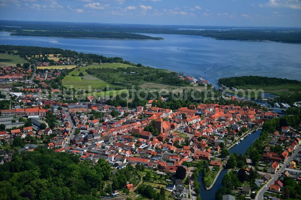 Plau am See from above - Village on the banks of the area of Elde in Plau am See in the state Mecklenburg - Western Pomerania, Germany