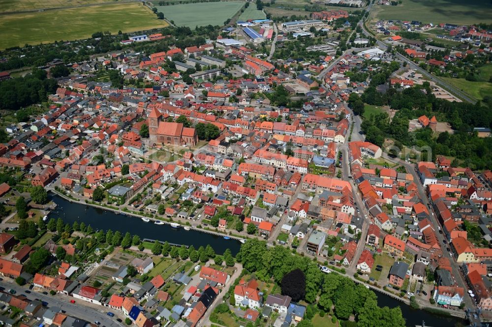 Plau am See from above - Village on the banks of the area of Elde in Plau am See in the state Mecklenburg - Western Pomerania, Germany