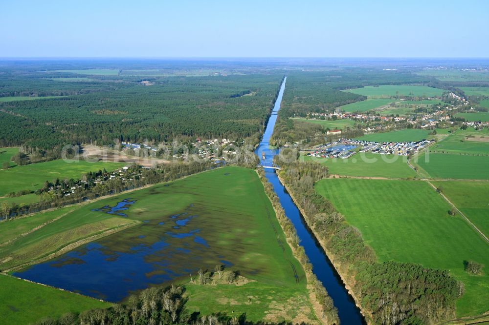 Zerpenschleuse from above - Village on the banks of the area Finowkanal - river course in Zerpenschleuse in the state Brandenburg, Germany
