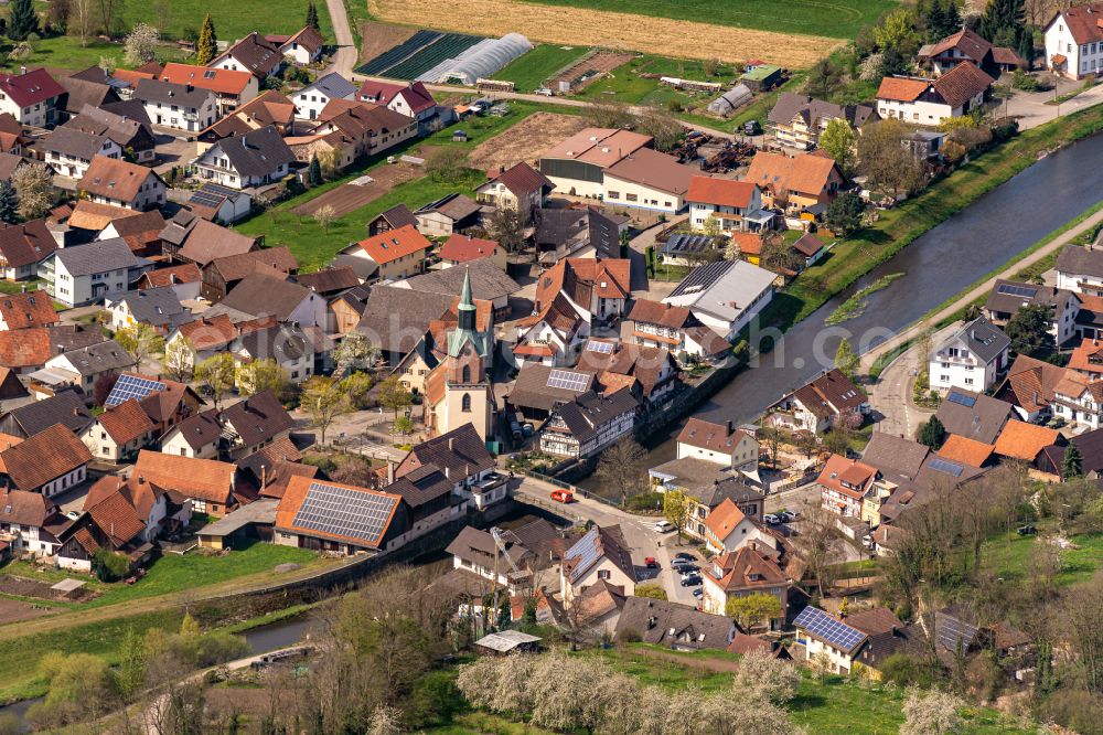 Stadelhofen from above - Village on the banks of the area - river rench course in Stadelhofen in the state Baden-Wuerttemberg, Germany