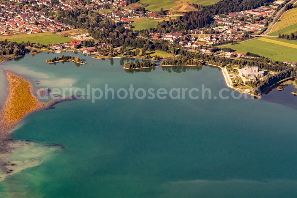 Aerial photograph Füssen - Village on the banks of the area lake of Forggensee in Fuessen in the state Bavaria, Germany