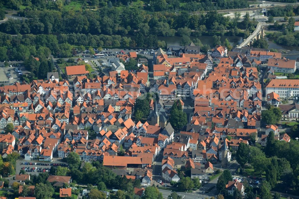 Melsungen from above - Village on the banks of the area Fulda - river course in Melsungen in the state Hesse