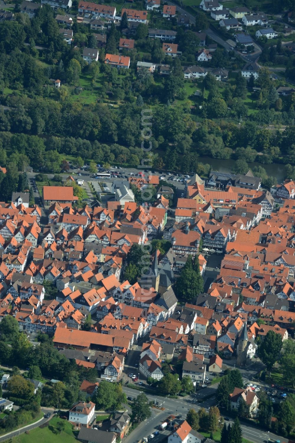 Aerial image Melsungen - Village on the banks of the area Fulda - river course in Melsungen in the state Hesse