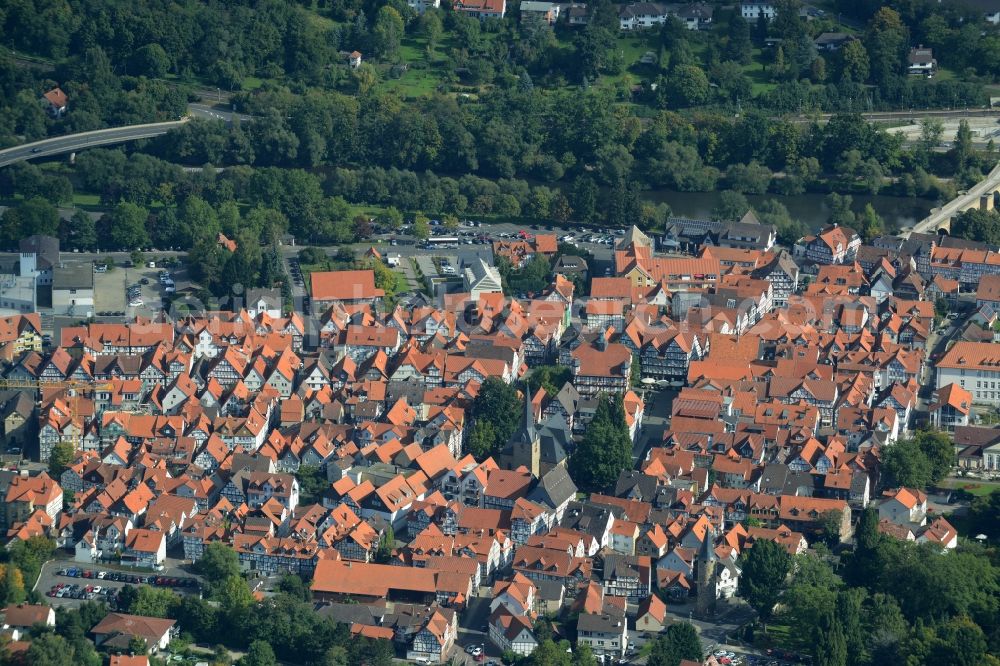 Aerial photograph Melsungen - Village on the banks of the area Fulda - river course in Melsungen in the state Hesse
