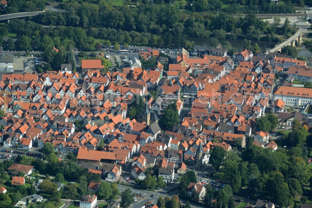 Melsungen from above - Village on the banks of the area Fulda - river course in Melsungen in the state Hesse