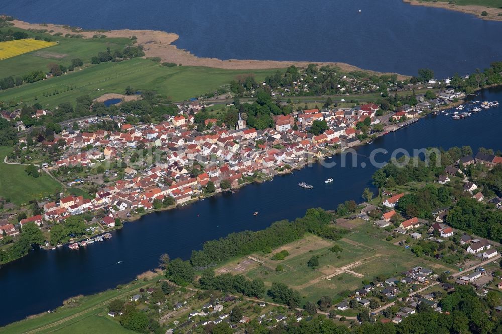Pritzerbe from above - Village on the banks of the area Havel - river course in Pritzerbe in the state Brandenburg, Germany