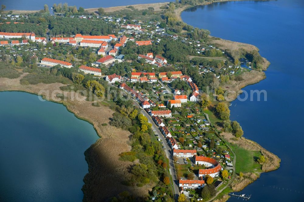 Kirchmöser from above - Village on the banks of the area Heiliger See - Moeserscher See in Kirchmoeser in the state Brandenburg, Germany