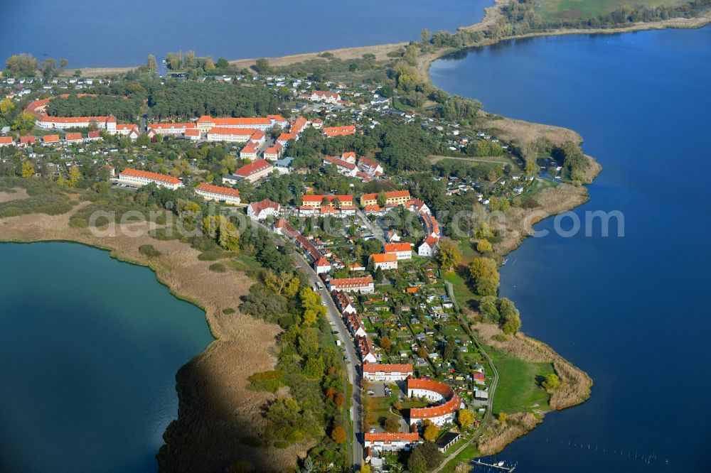 Kirchmöser from the bird's eye view: Village on the banks of the area Heiliger See - Moeserscher See in Kirchmoeser in the state Brandenburg, Germany