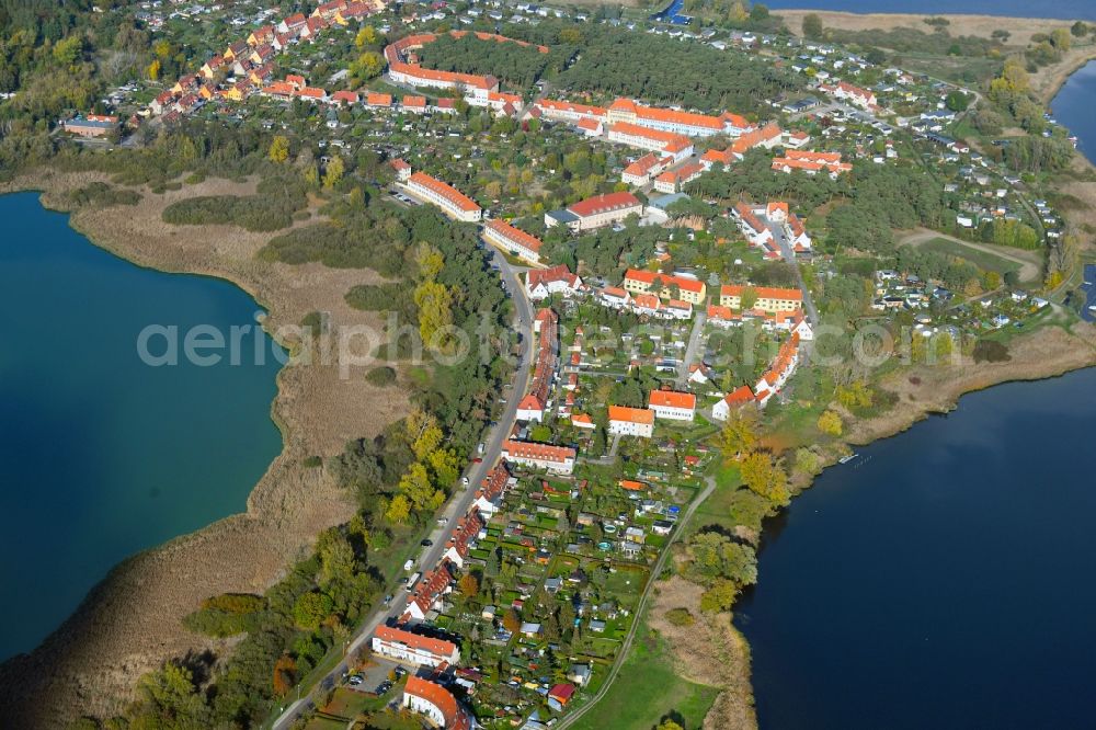 Kirchmöser from above - Village on the banks of the area Heiliger See - Moeserscher See in Kirchmoeser in the state Brandenburg, Germany