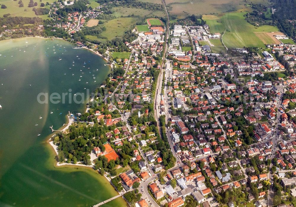 Aerial photograph Herrsching am Ammersee - Village on the banks of the area in Herrsching am Ammersee in the state Bavaria, Germany