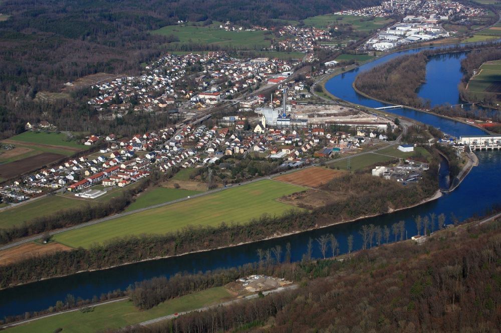 Aerial image Albbruck - Village on the banks of the Rhine - river in Albbruck in the state Baden-Wuerttemberg, Germany