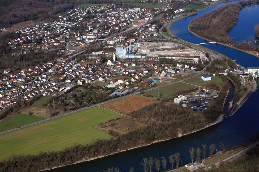 Aerial photograph Albbruck - Village on the banks of the Rhine - river in Albbruck in the state Baden-Wuerttemberg, Germany