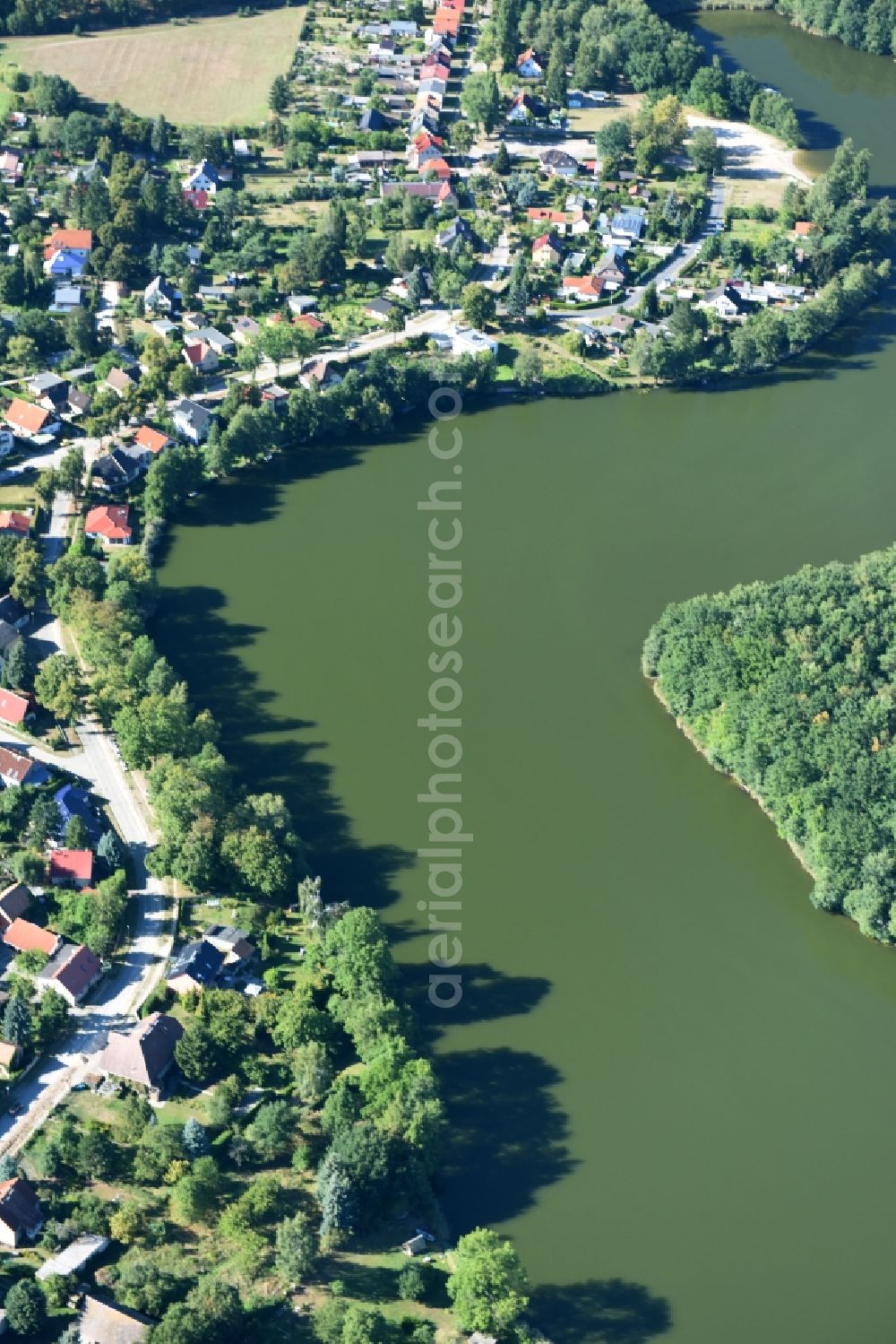 Krummensee from above - Village on the banks of the area Krummer See in Krummensee in the state Brandenburg