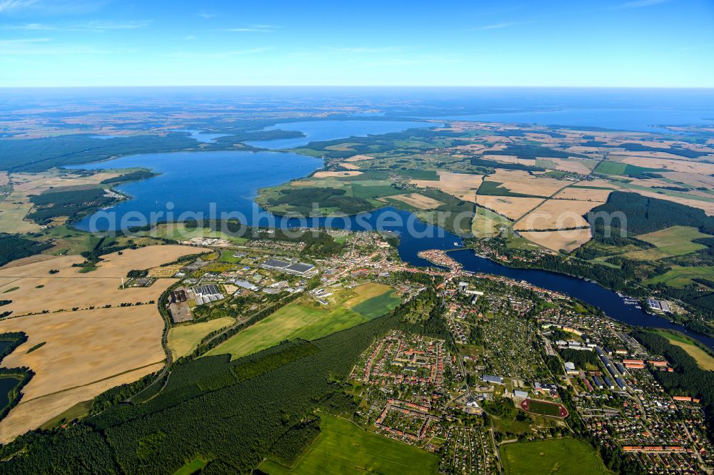 Aerial image Malchow - Village on the banks of the area lake of Malchower See with Blick auf Fleesensee in Malchow in the state Mecklenburg - Western Pomerania, Germany