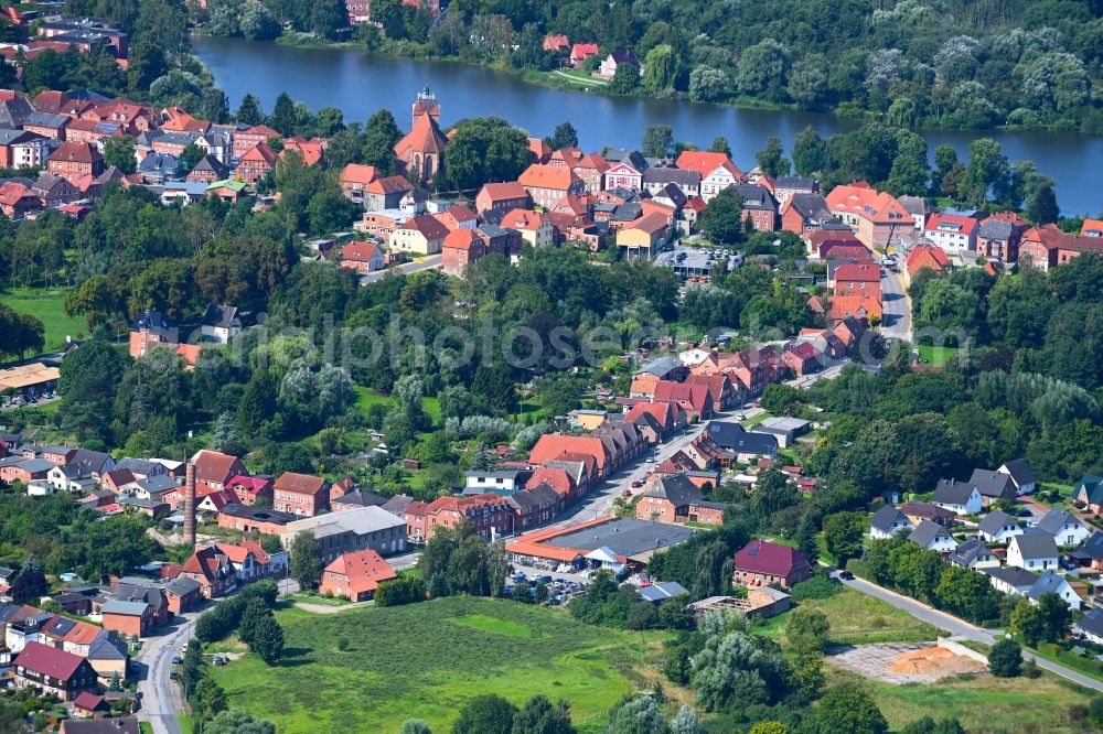 Aerial image Schönberg - Village on the banks of the area lake of Oberteich in Schoenberg in the state Mecklenburg - Western Pomerania, Germany