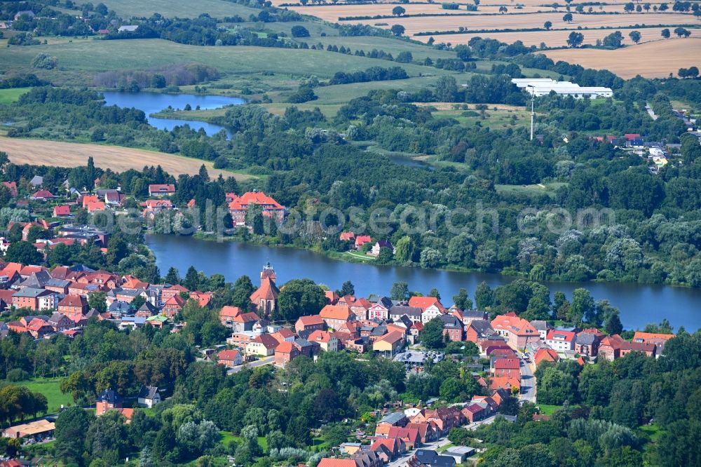Aerial photograph Schönberg - Village on the banks of the area lake of Oberteich in Schoenberg in the state Mecklenburg - Western Pomerania, Germany