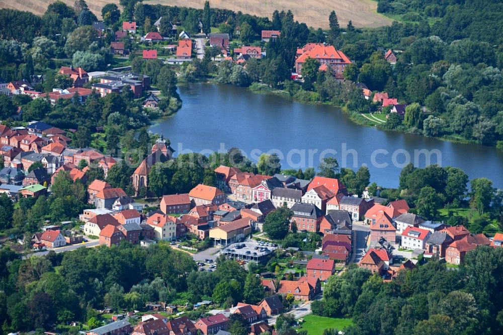 Aerial photograph Schönberg - Village on the banks of the area lake of Oberteich in Schoenberg in the state Mecklenburg - Western Pomerania, Germany