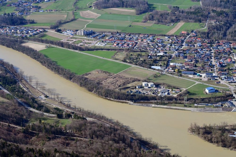 Aerial image Albbruck - Village on the banks of the area Rhine - river course in Albbruck in the state Baden-Wurttemberg, Germany