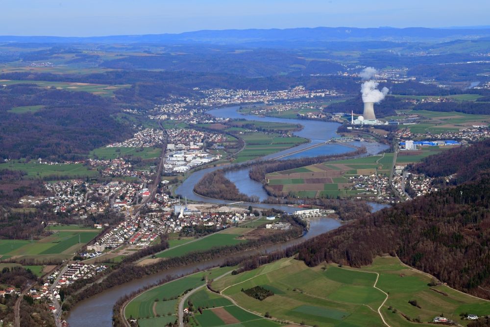 Albbruck from above - Village on the banks of the area Rhine - river course in Albbruck in the state Baden-Wurttemberg, Germany