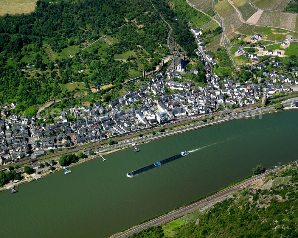 Aerial photograph Schönberg,Hof - Village on the banks of the area Rhine - river course in Schönberg,Hof in the state Rhineland-Palatinate, Germany