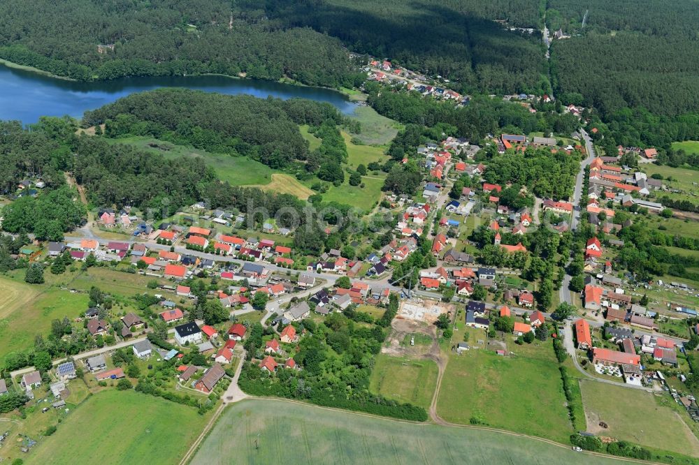 Stechlin from above - Village on the banks of the area of Roofensee in Stechlin in the state Brandenburg, Germany
