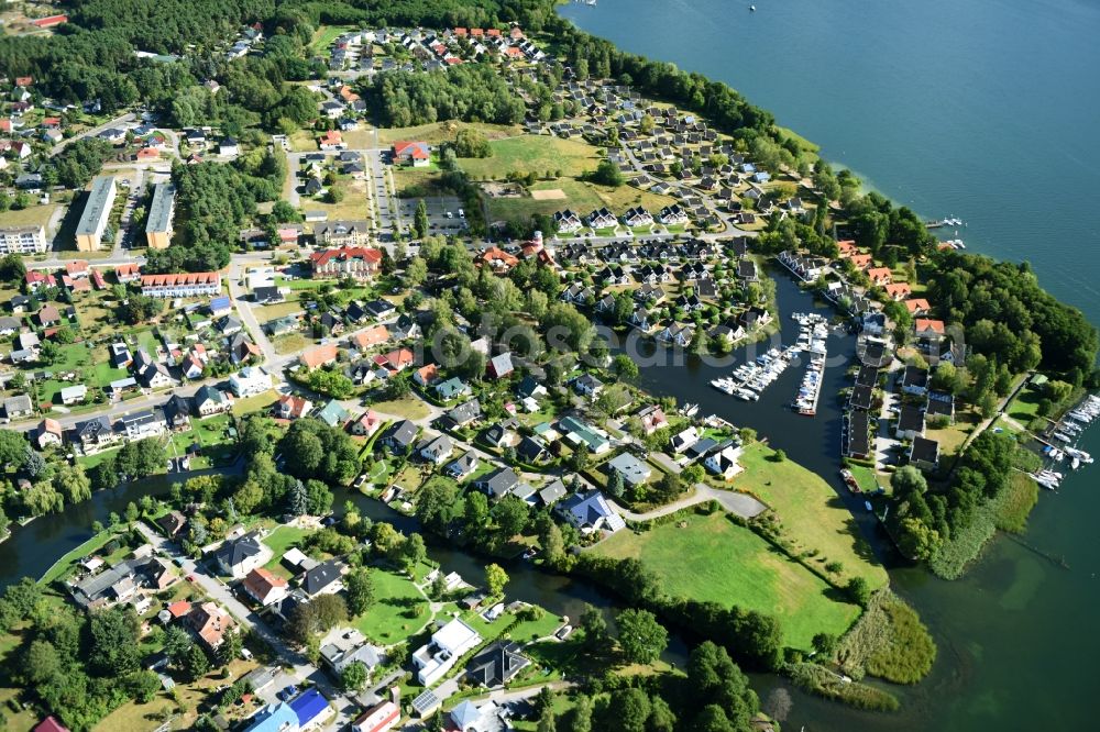 Wendisch Rietz from above - Village on the banks of lake Scharmuetzelsee in Wendisch Rietz in the state Brandenburg