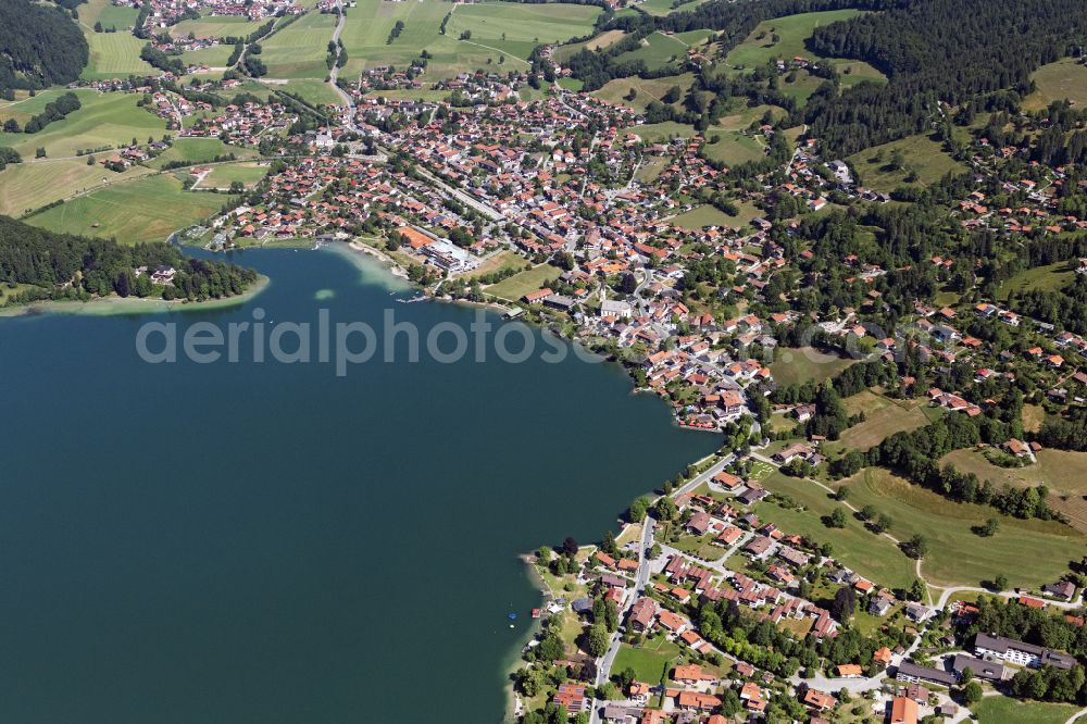 Schliersee from above - Village on the banks of the area Schliersees in Schliersee in the state Bavaria, Germany