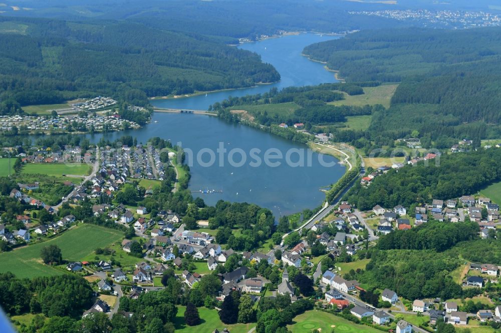 Amecke from above - Village on the banks of the area of Sorpe in Amecke in the state North Rhine-Westphalia, Germany