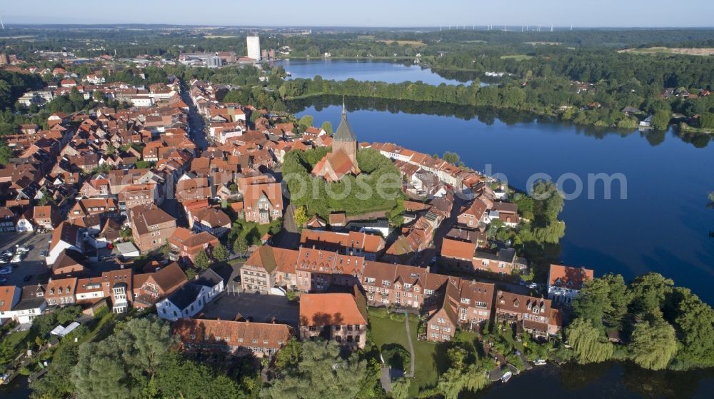 Mölln from above - Village on the banks of the area Stadtsee - Schulsee in Moelln in the state Schleswig-Holstein, Germany