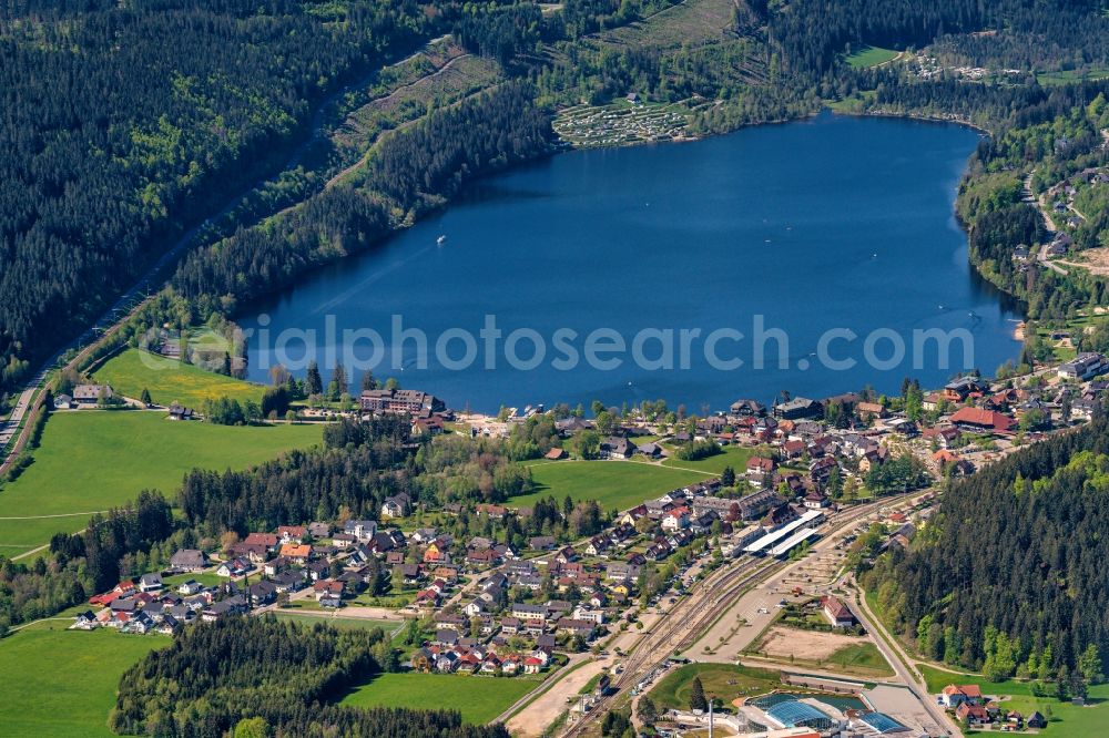 Titisee-Neustadt from above - Village on the banks of the area Titisee Schwarzwald in Titisee-Neustadt in the state Baden-Wurttemberg, Germany