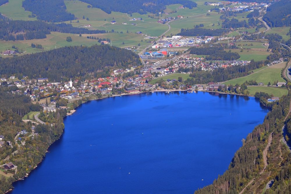 Titisee-Neustadt from above - Landscape at lake Titisee in the Black Forest in Titisee-Neustadt in the state Baden-Wuerttemberg, Germany