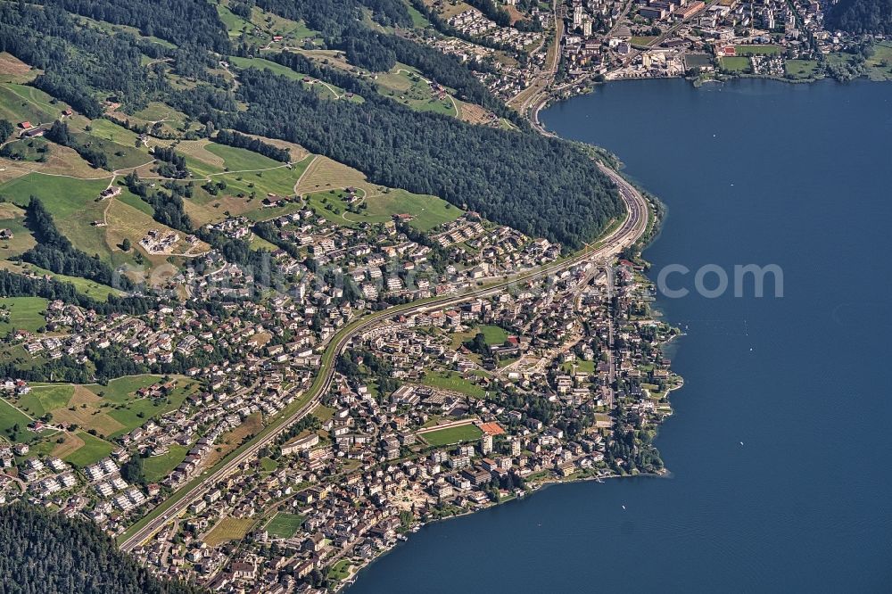 Hergiswil from above - Village on the banks of the area of Vierwaldstaettersee in Hergiswil in the canton Nidwalden, Switzerland