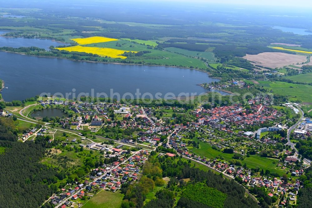 Wesenberg from above - Village on the banks of the area lake of Woblitzsee - Havel in Wesenberg in the state Mecklenburg - Western Pomerania, Germany