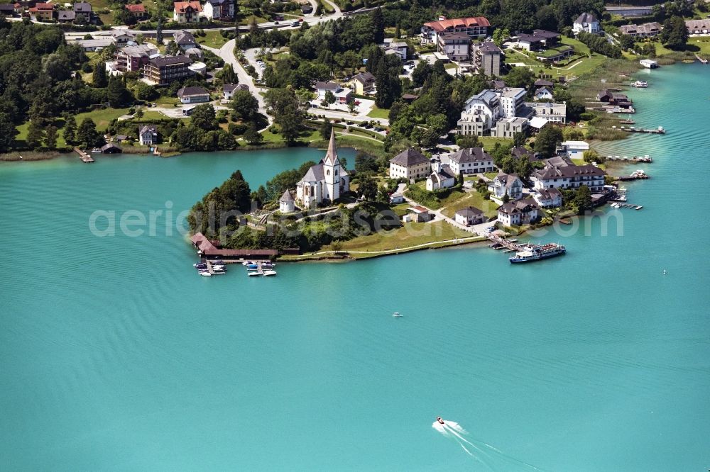 Aerial image Maria Wörth - Village on the banks of the area Woerthersee in Maria Woerth in Kaernten, Austria