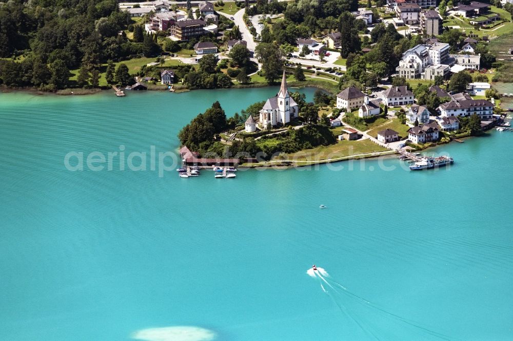Maria Wörth from above - Village on the banks of the area Woerthersee in Maria Woerth in Kaernten, Austria