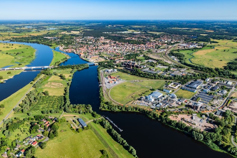 Aerial image Wittenberge - Center Wittenberge on the banks of the Elbe in the state Brandenburg, Germany