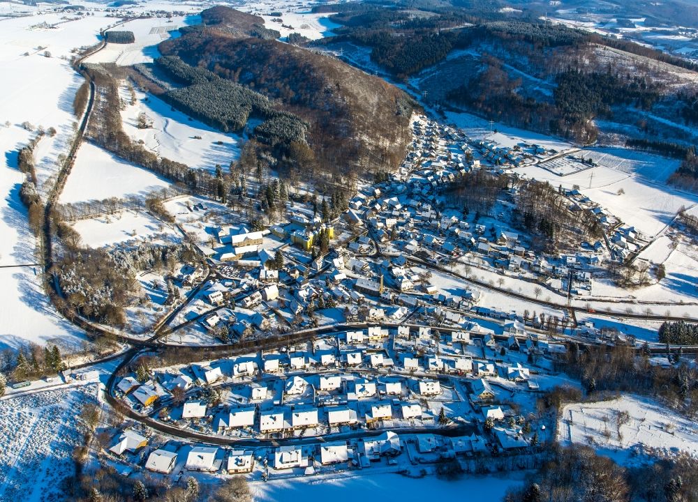 Aerial image Olsberg - Winterly snowy district Antfeld in Olsberg in the state North Rhine-Westphalia