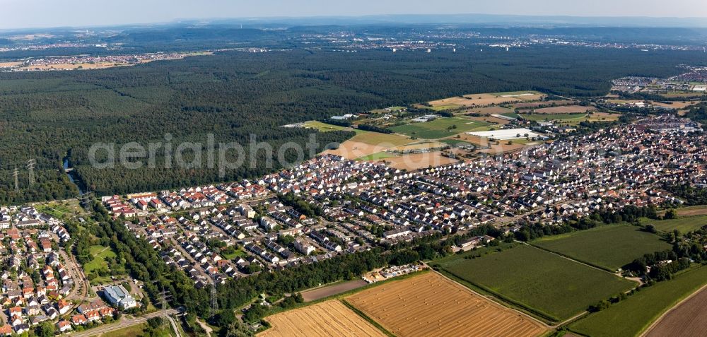 Eggenstein-Leopoldshafen from the bird's eye view: The district Eggenstein in Eggenstein-Leopoldshafen in the state Baden-Wuerttemberg, Germany