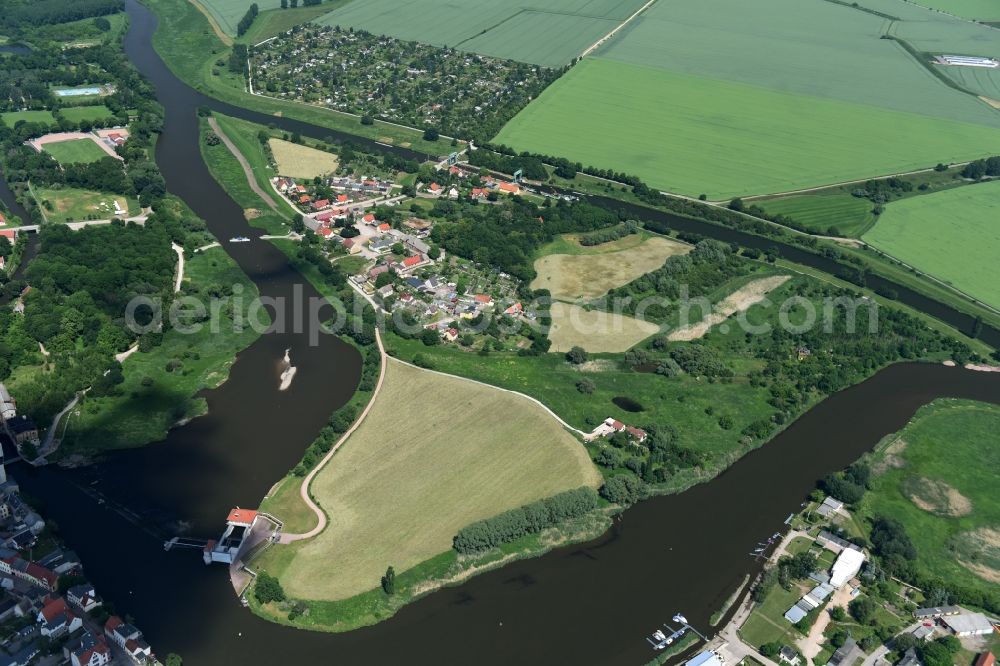 Aerial photograph Calbe (Saale) - The district Gottesgnaden with surrounding waters and fields in Calbe (Saale) in the state Saxony-Anhalt