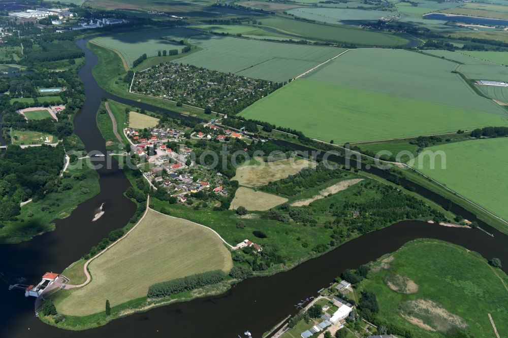 Calbe (Saale) from above - The district Gottesgnaden with surrounding waters and fields in Calbe (Saale) in the state Saxony-Anhalt