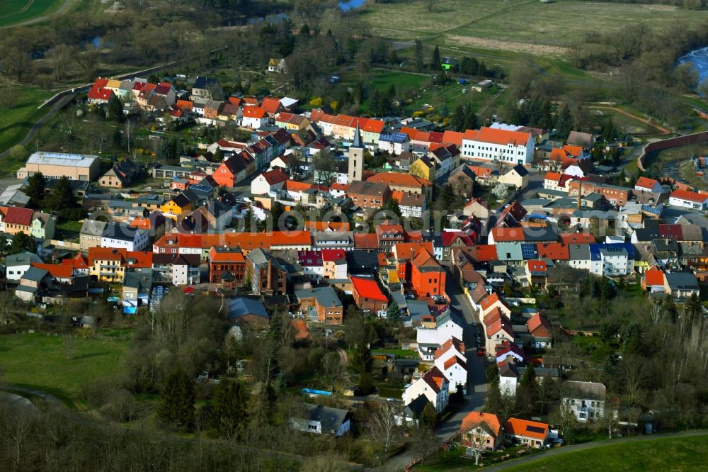 Raguhn from the bird's eye view: Settlement area and infrastructure in the eastern part of Raguhn on the Mulde in the state Saxony-Anhalt, Germany