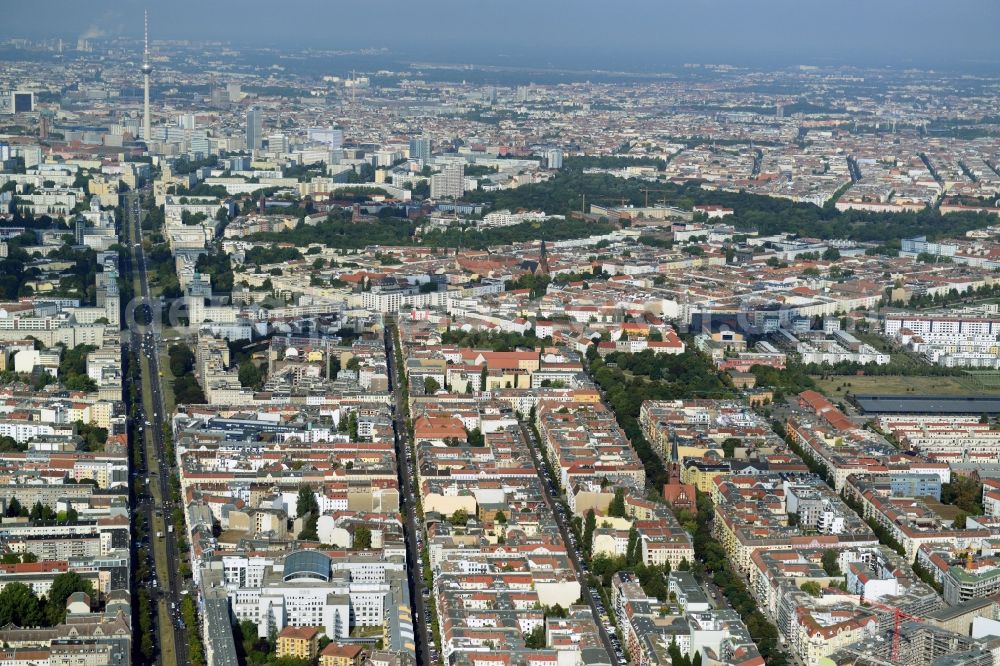 Aerial photograph Berlin OT Friedrichshain - District view of Friedrichshain in Berlin