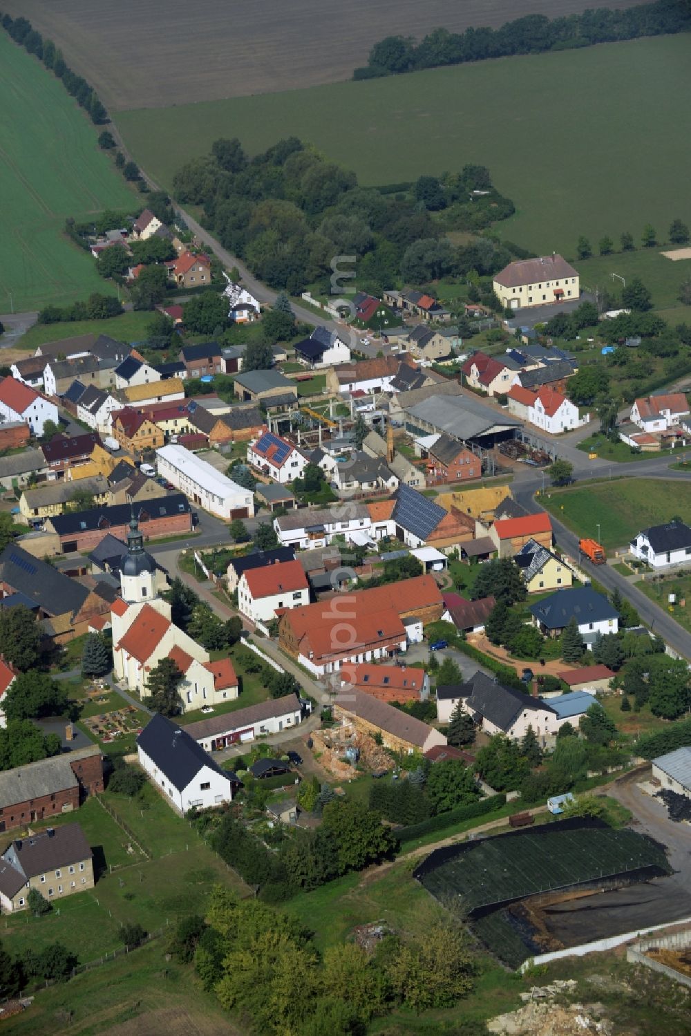 Aerial photograph Zschepplin - View of the Krippehna part of the borough of Zschepplin in the state of Saxony. The village is located in the county district of North Saxony and consists of farms and residential buildings